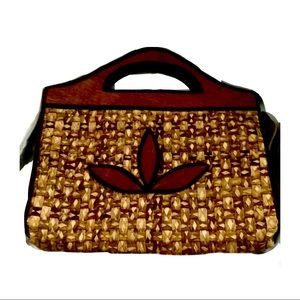 Vintage Woven Wooden Straw 1960’s Clutch Handbag